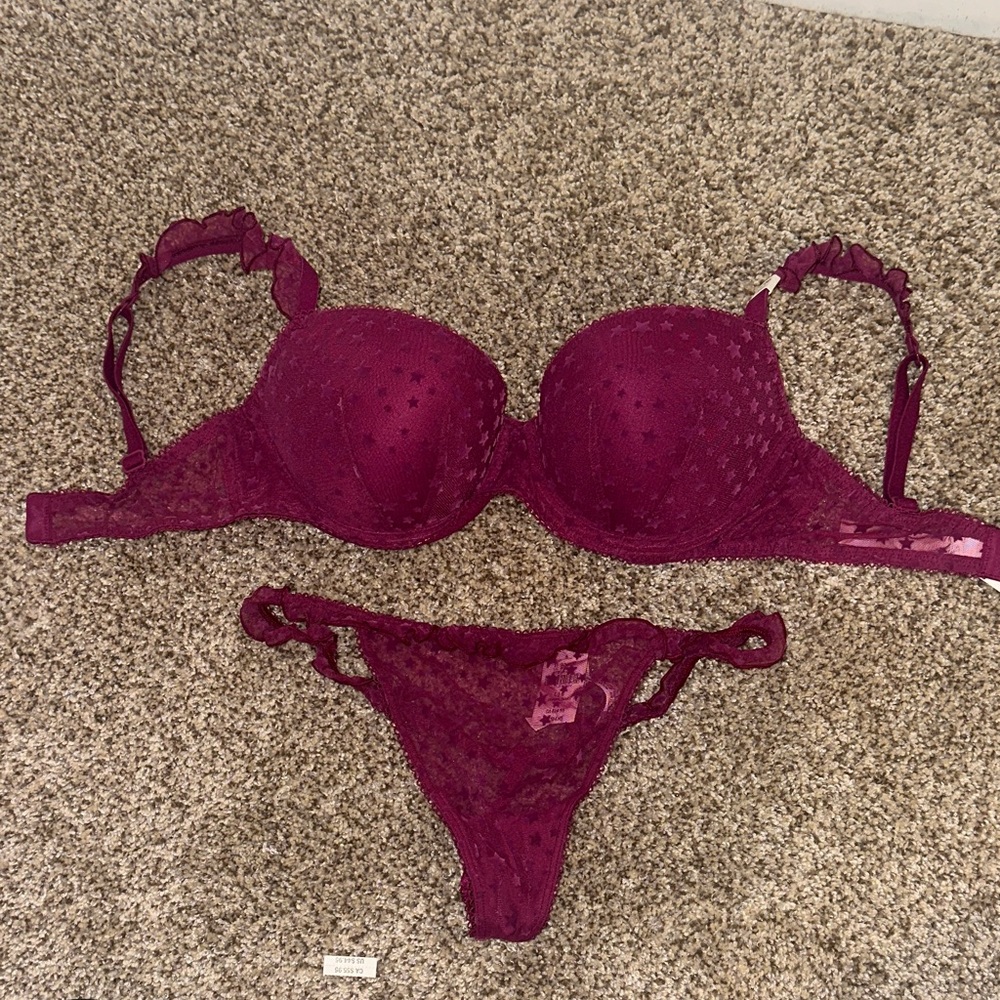 NWT Victoria Secret PINK Burgundy Bra and Panty Set